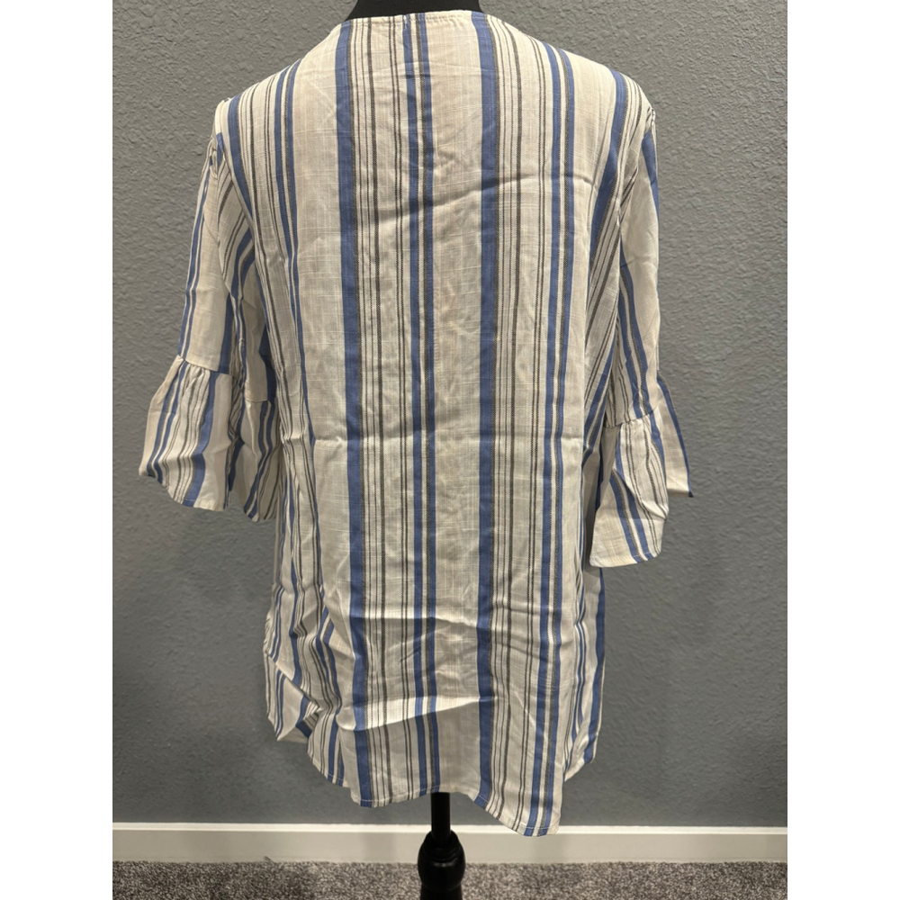 Cotton Bleu Striped Blouse with Front Knot, SZ M NWOT - Picture 7 of 11
